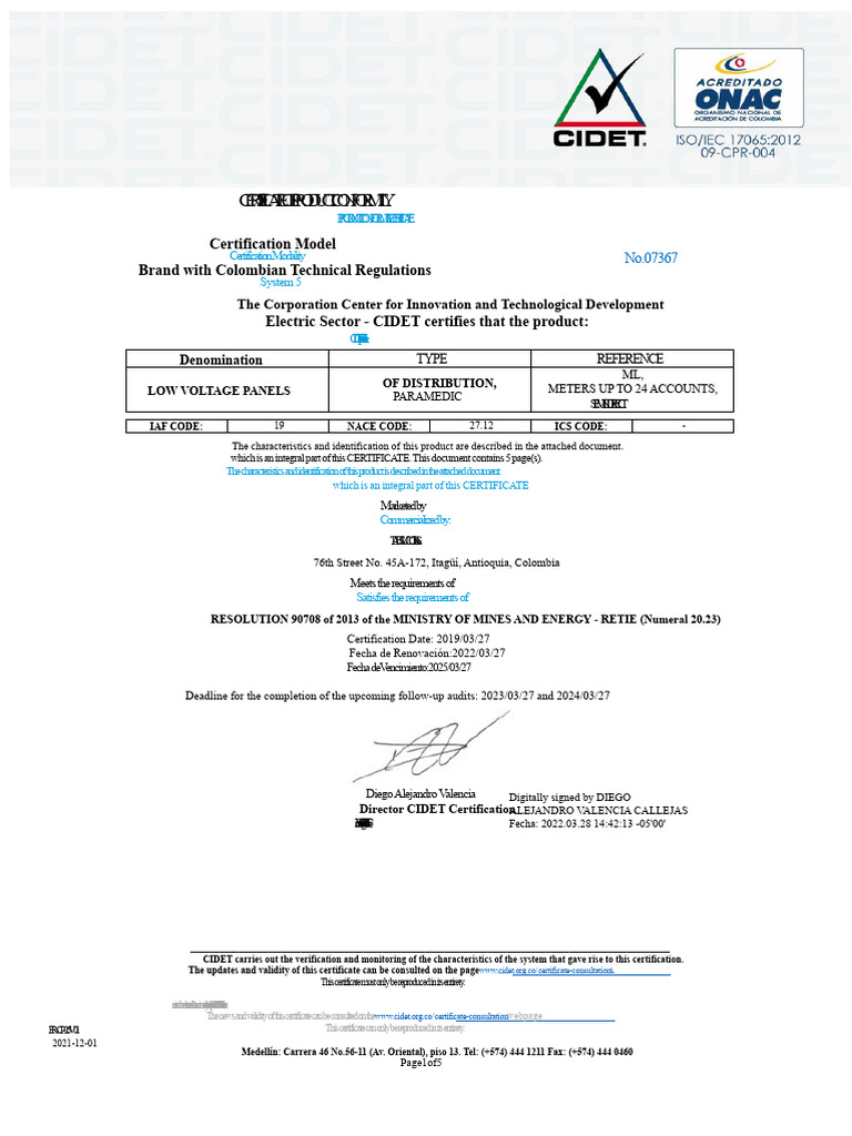 Low Voltage Panel Certification Document | PDF | Electricity ...