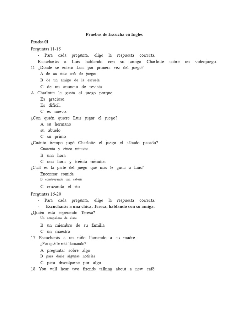 Prueba de Escucha en Inglés | PDF