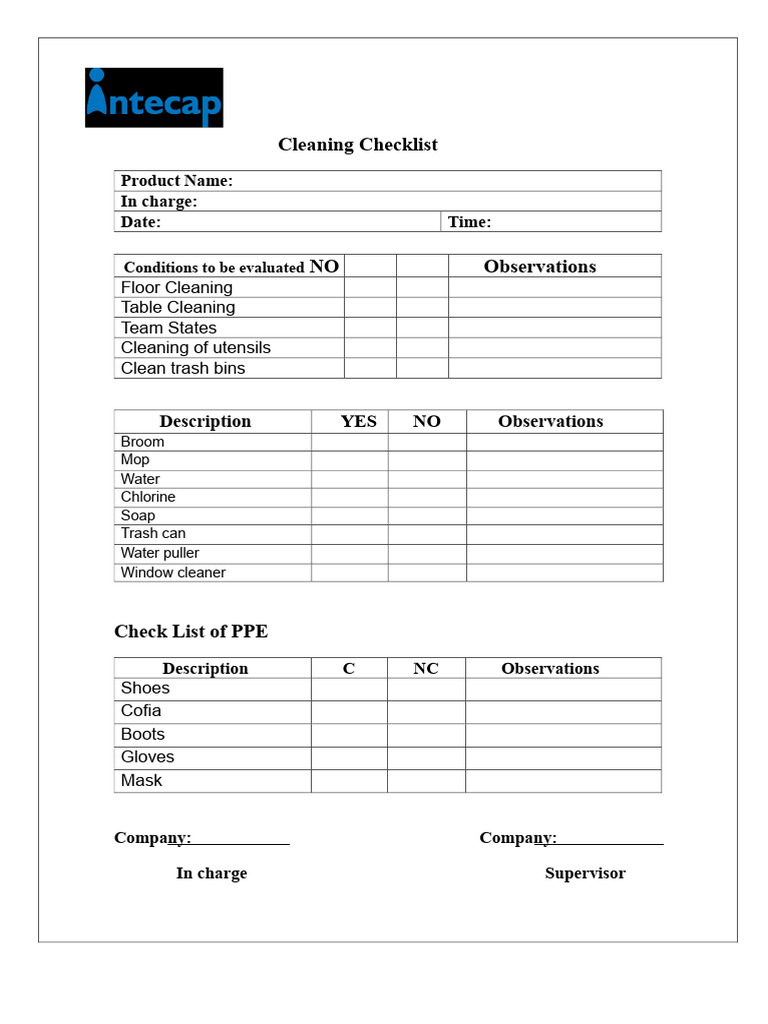 Comprehensive Cleaning and Assessment Checklist | PDF