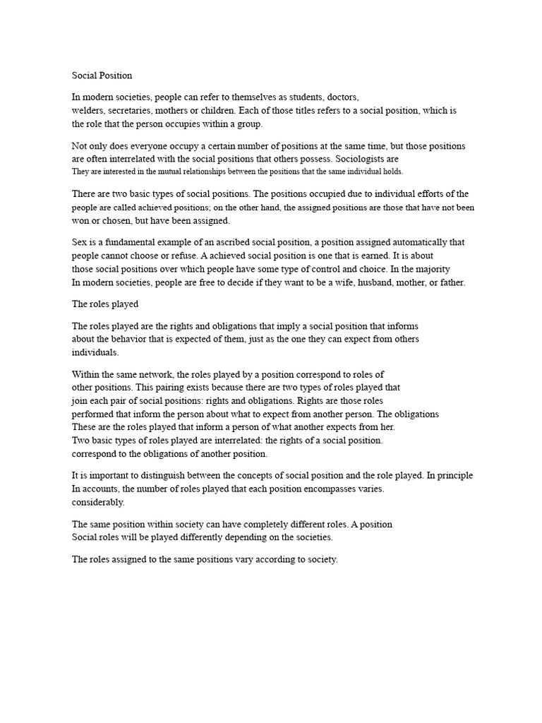 Understanding Social Position Roles | PDF
