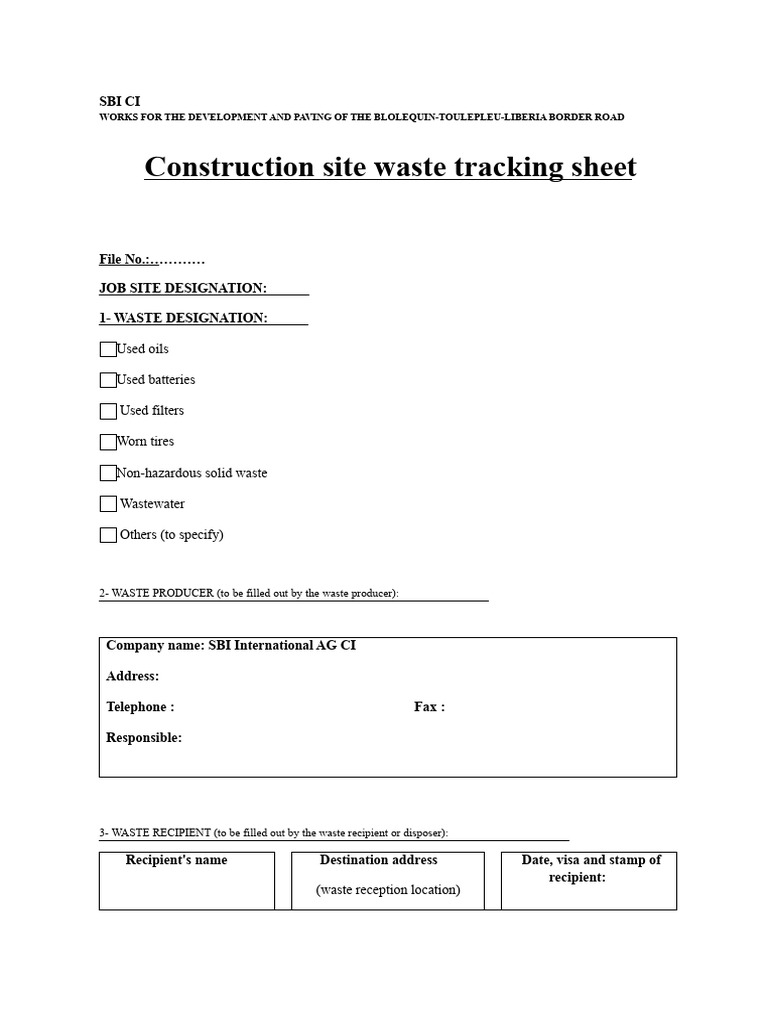 WASTE MONITORING SHEET | PDF