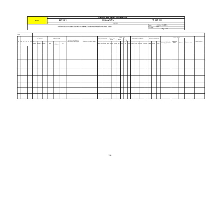 FT-SST-132 Format For Incident, Accident, and Traffic Violation ...