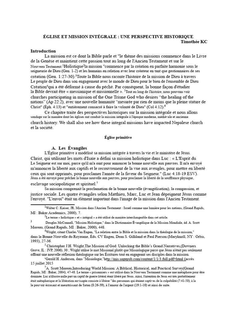 Église et Mission Intégrale : Histoire et Impact | PDF | Évangélisme ...
