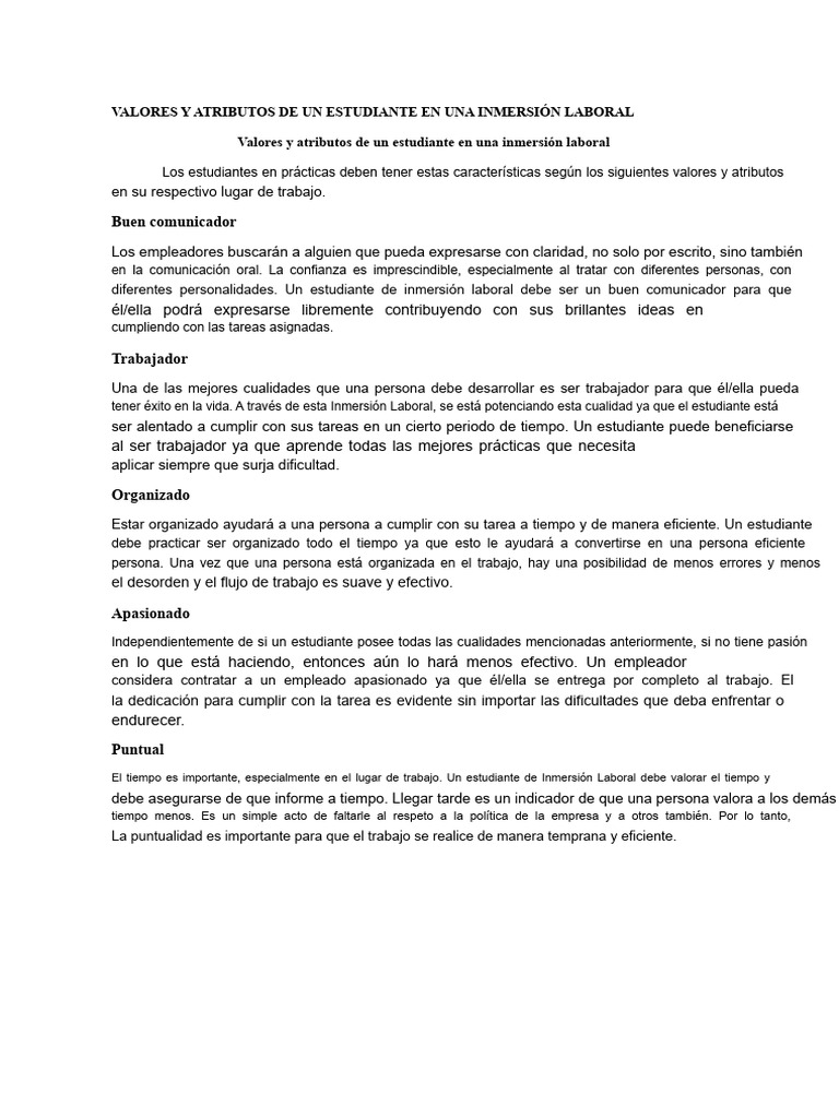 Atributos Clave de Estudiantes en Prácticas | PDF