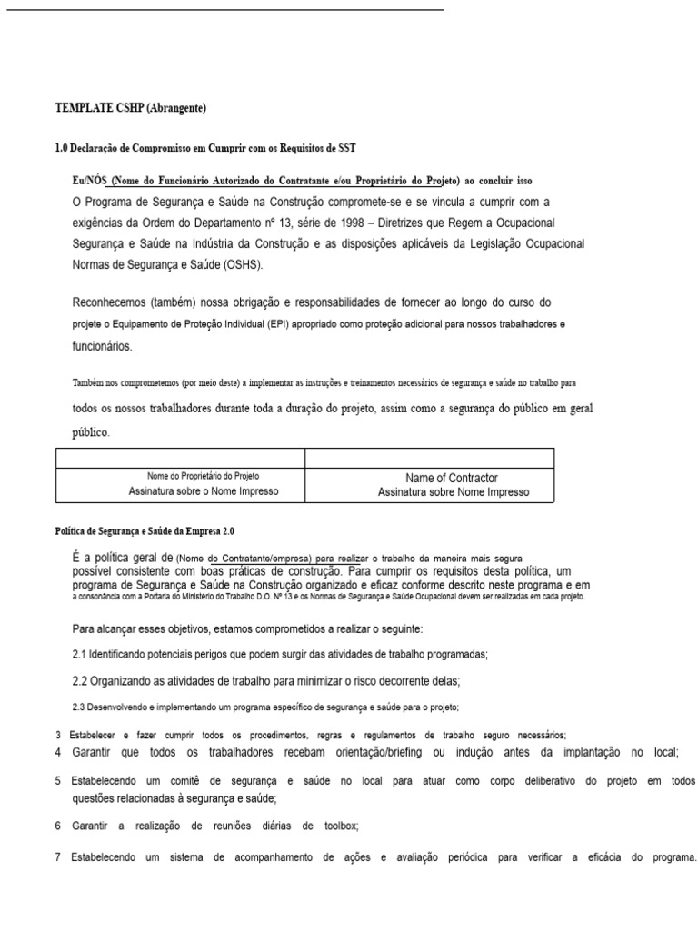 Compromisso com Segurança e Saúde na Construção | PDF