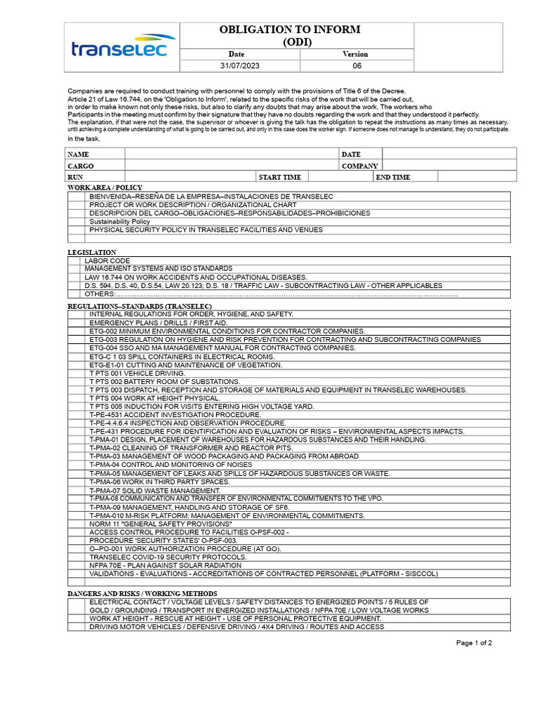 Obligation to Inform Training Guidelines | PDF | Dangerous Goods | Risk