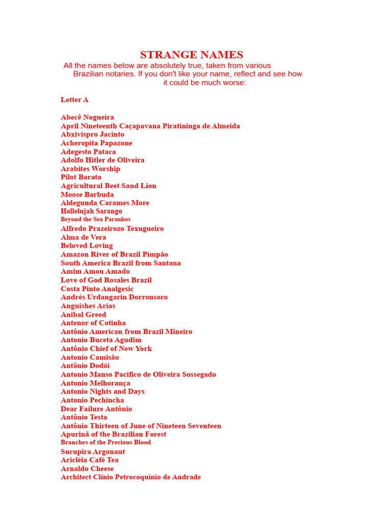 Unusual Brazilian Names List | PDF | Brazil