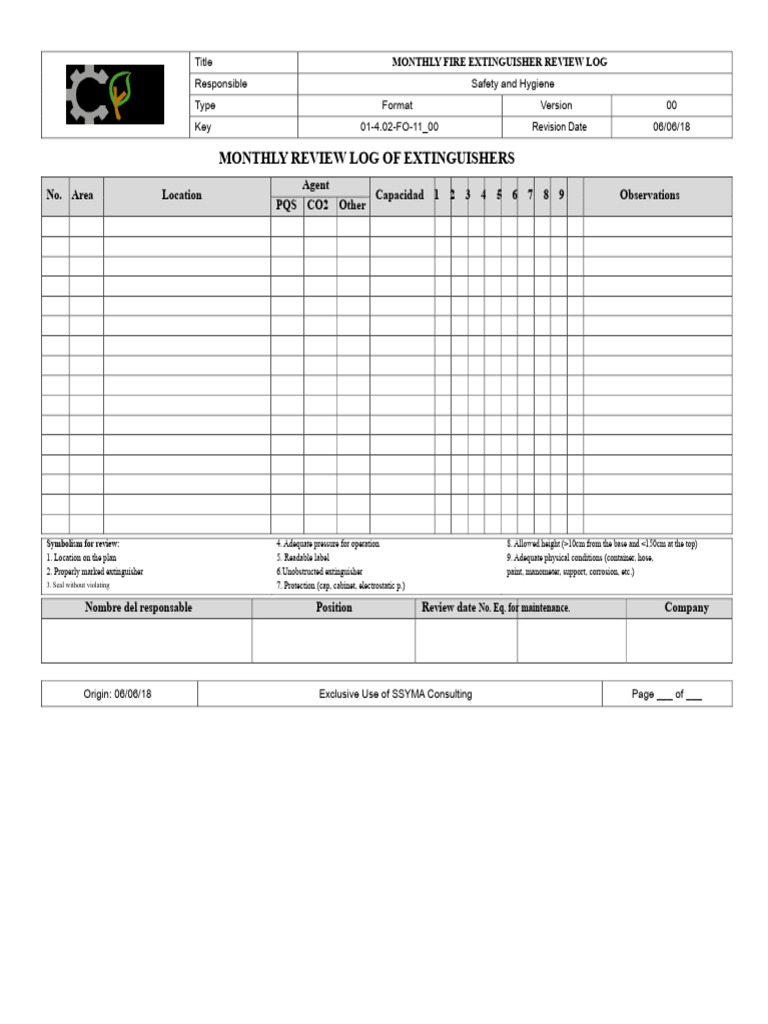 01-4.02-Fo-11 - 00 Monthly Fire Extinguisher Review Log PDF | PDF