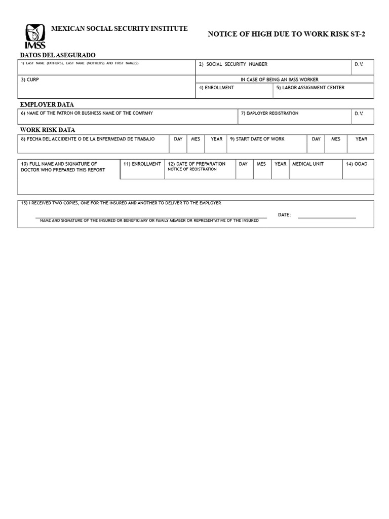 IMSS Work Risk Notification ST-2 Form | PDF