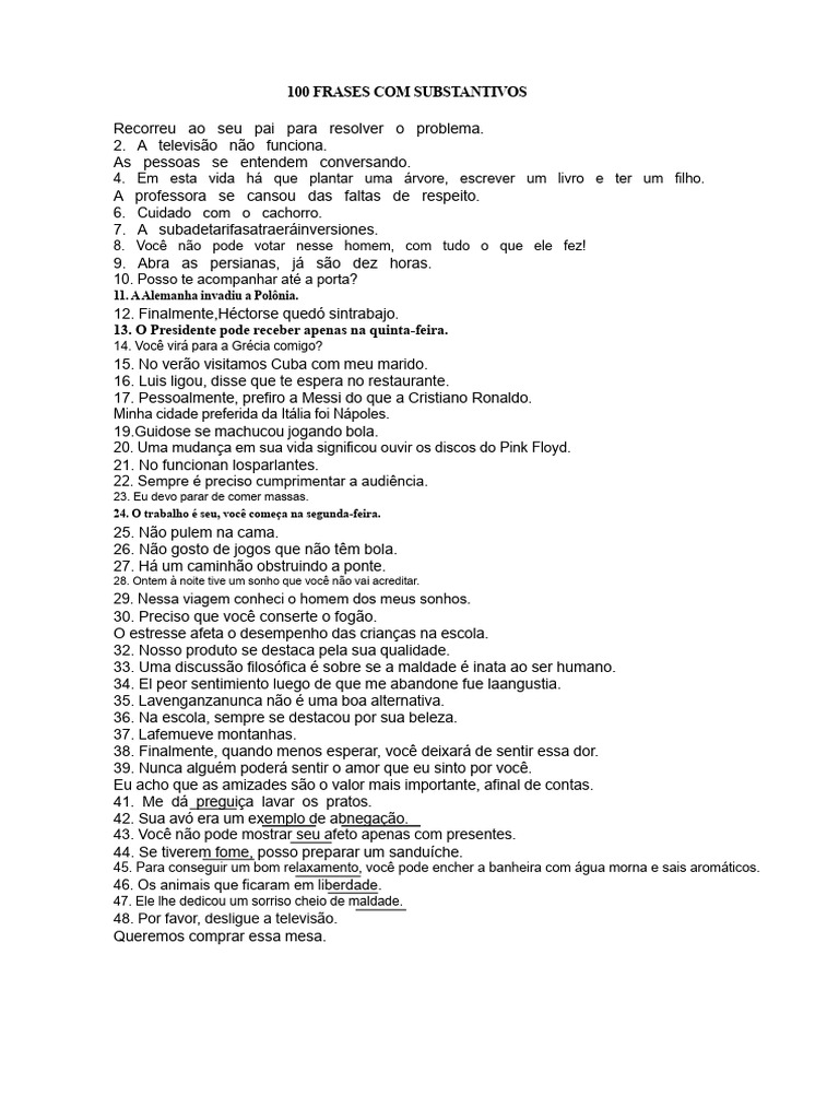 100 Exemplos de Frases com Substantivos | PDF | Amor