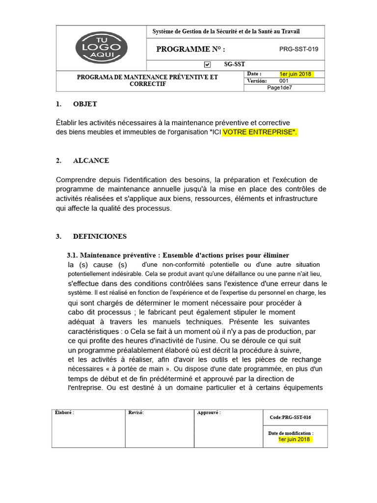 Programme de Maintenance Préventive et Corrective | PDF | Assurance ...