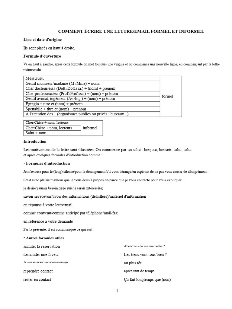 Comment Rédiger Une Lettre Ou Un E-Mail Formel Et Informel | PDF ...