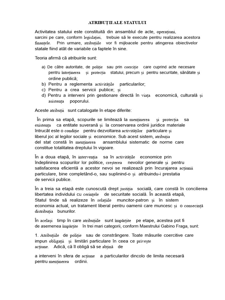 Atribuțiile Statului | PDF
