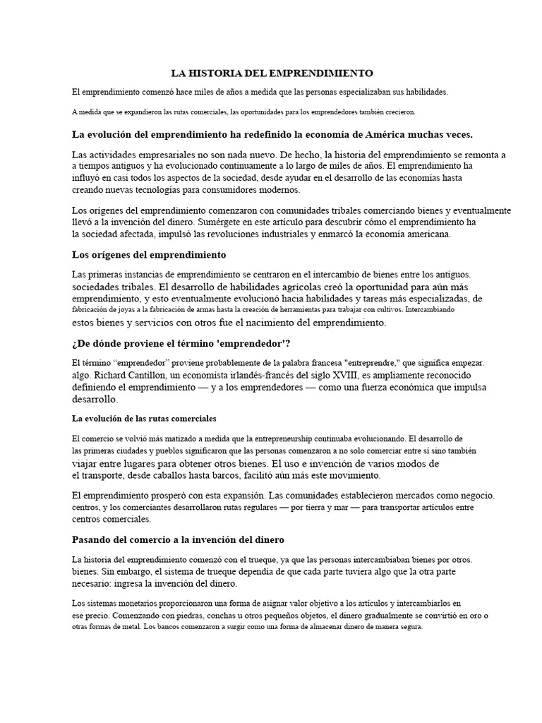 Evolución del Emprendimiento a lo Largo de la Historia | PDF ...