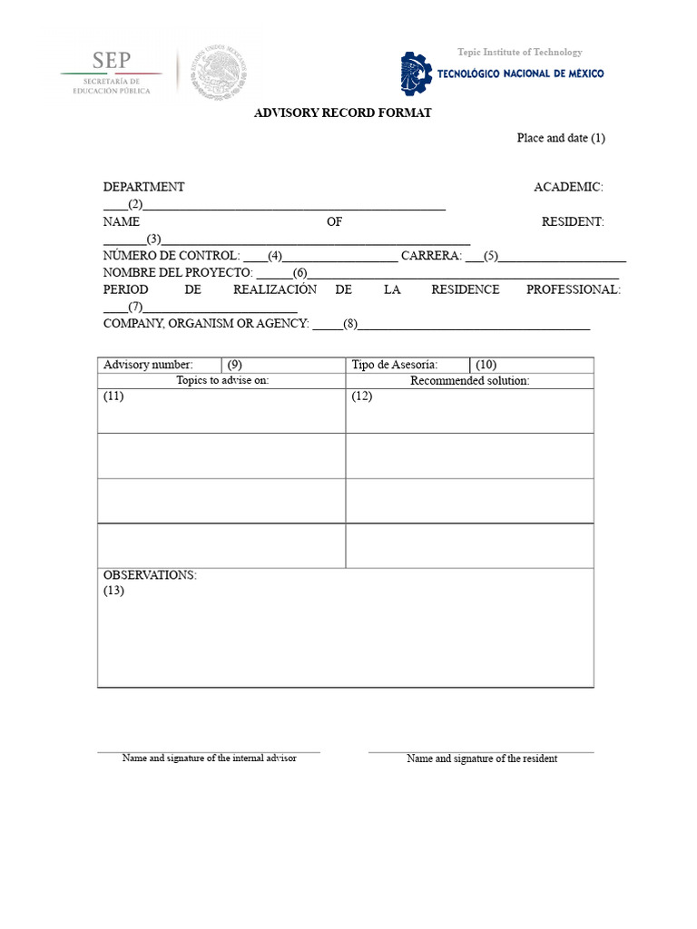FORMAT 5. ITT-POC-09-06 Record of Professional Residence Advisory | PDF