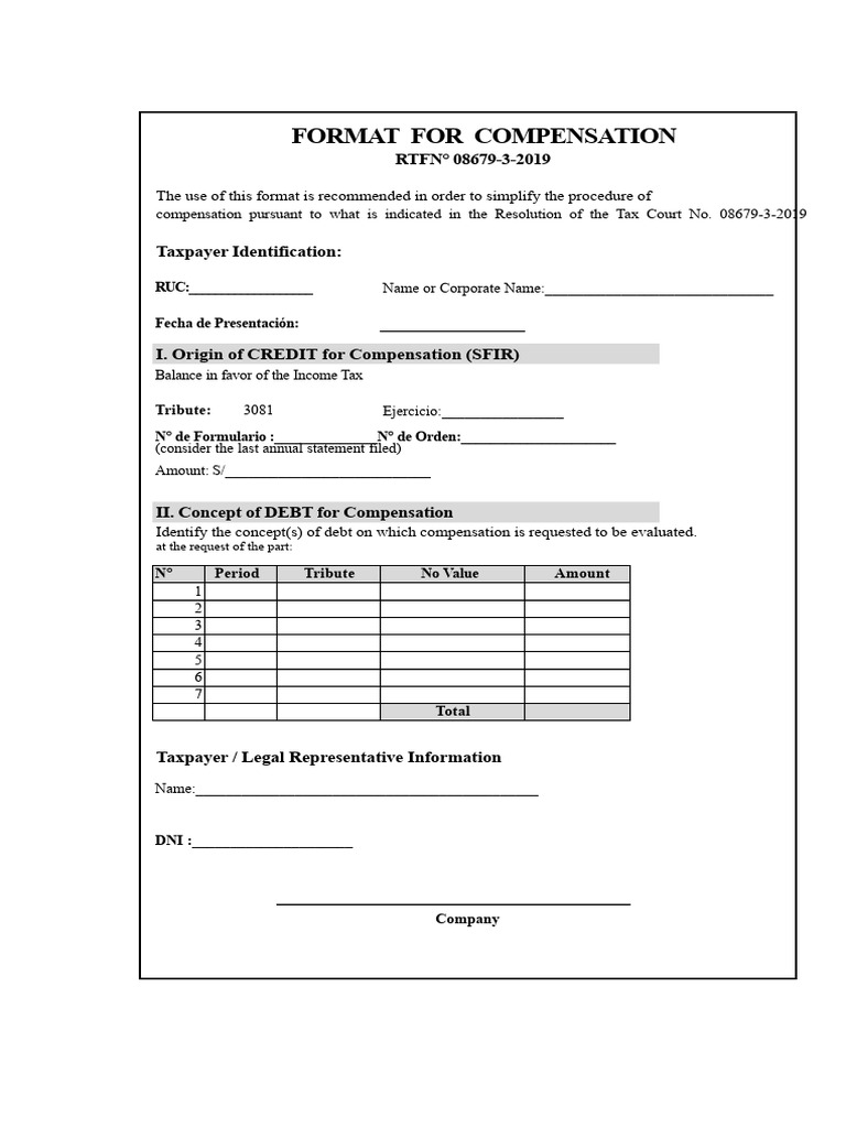 Compensation Format for Tax Credits | PDF