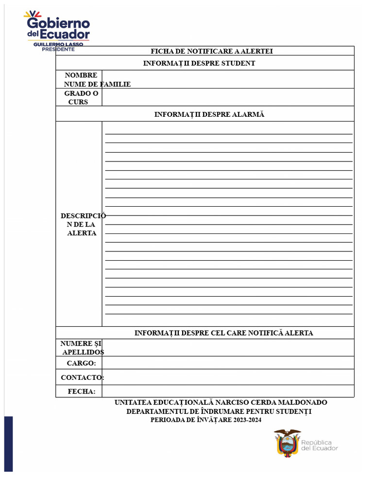 Fisa de Notificare A Alertei Dece 2023 | PDF