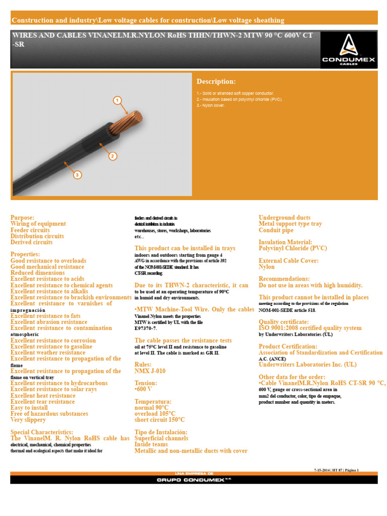 Low Voltage Nylon Cables 90°C 600V | PDF | Electrical Wiring ...