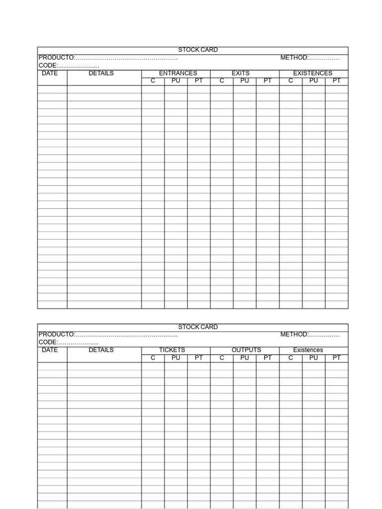 Stock Card Inventory Template | PDF