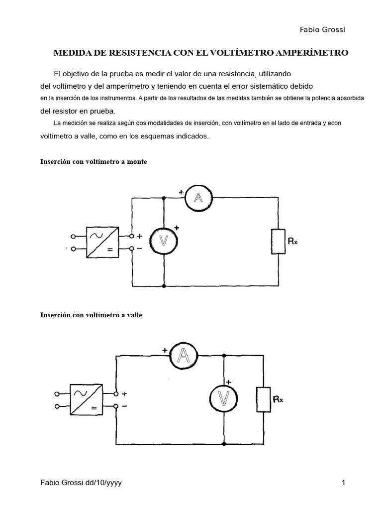 Medida de Resistencia Método Volt-Amperométrico | PDF | Resistor | voltaje