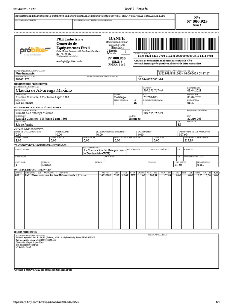Recepción de Productos PBK Eireli | PDF