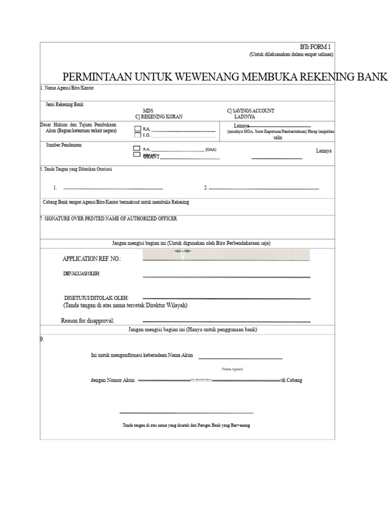 Permintaan Pembukaan Rekening Bank BTr | PDF