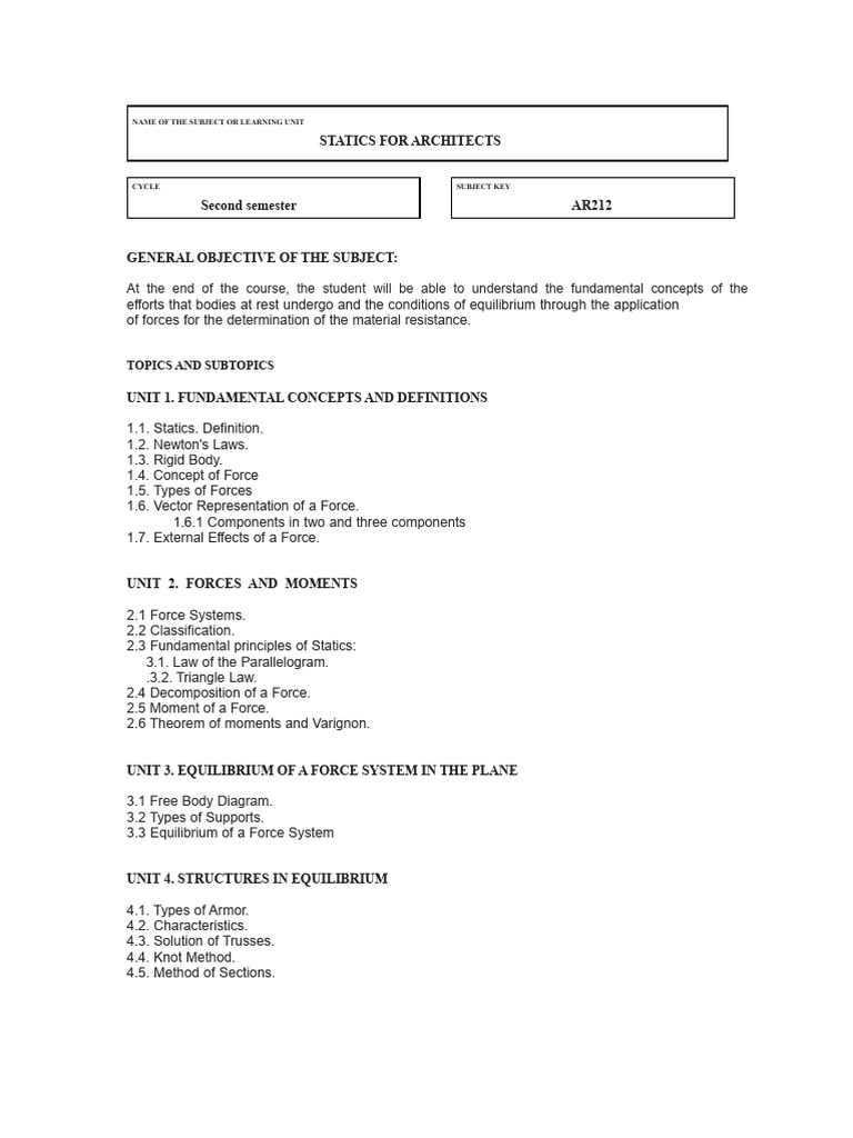 Statics Concepts for Architects Course | PDF