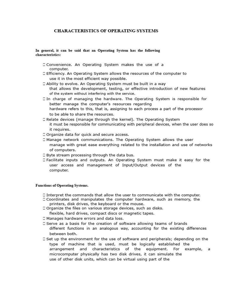 Key Characteristics of Operating Systems | PDF | Operating System ...