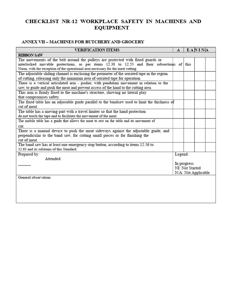 NR-12 Safety Checklist for Butchery Machines | PDF | Equipment ...