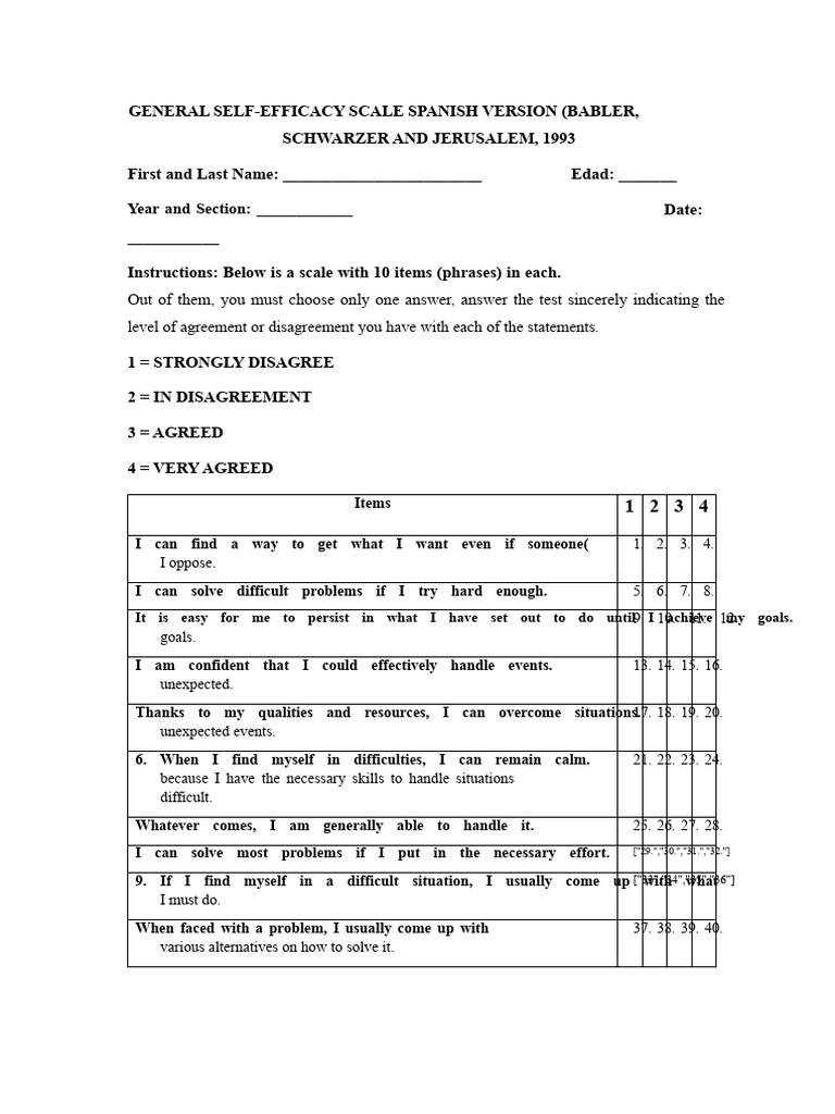 Spanish General Self-Efficacy Scale | PDF