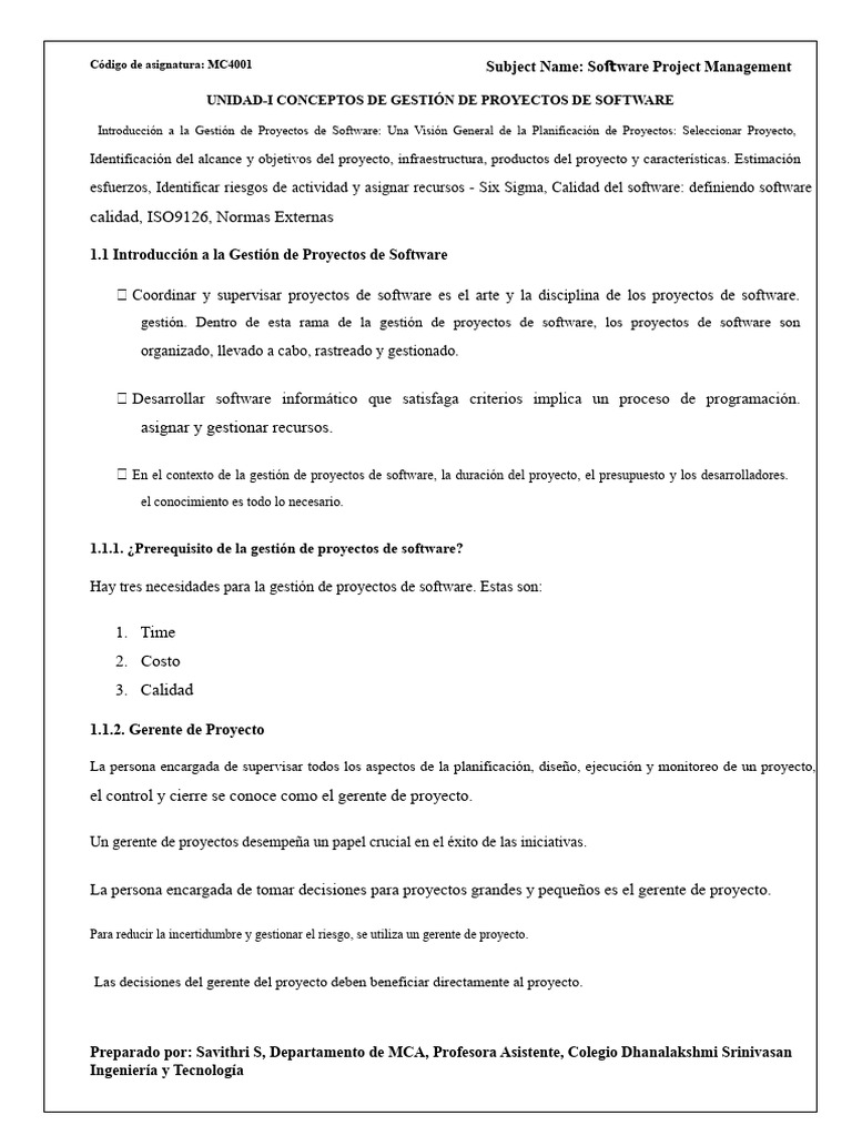 Unidad 1 - Gestión de Proyectos de Software - Conceptos | PDF ...
