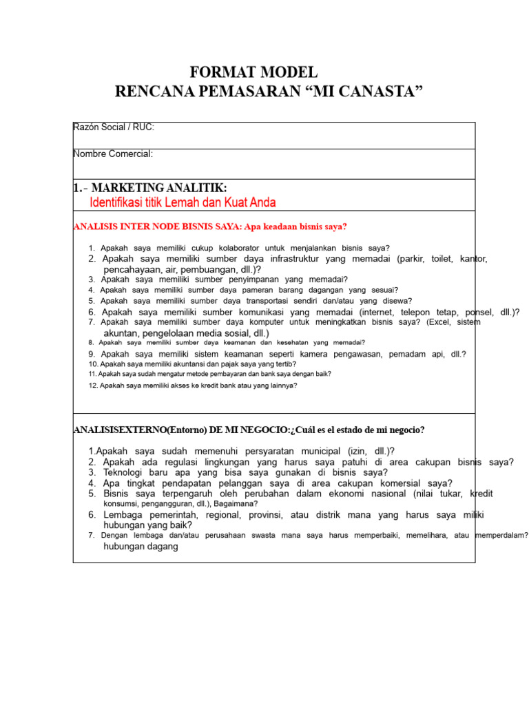 Contoh Rencana Pemasaran | PDF