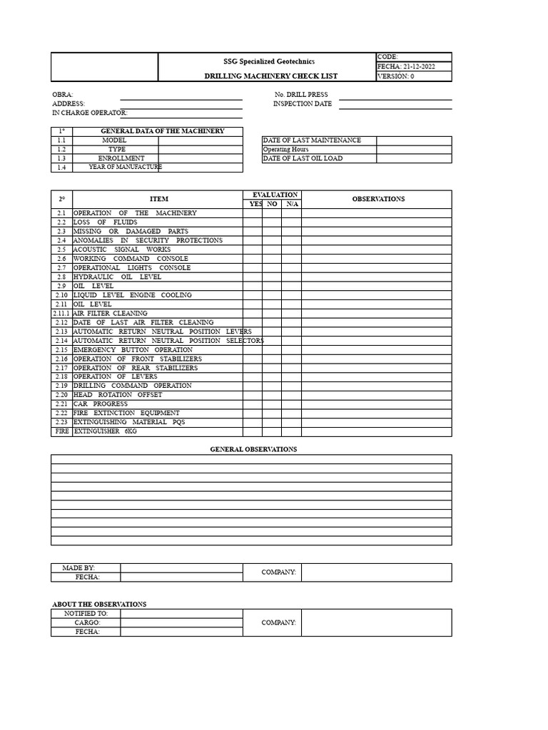 Drilling Machinery Inspection Checklist | PDF | Screw | Machines