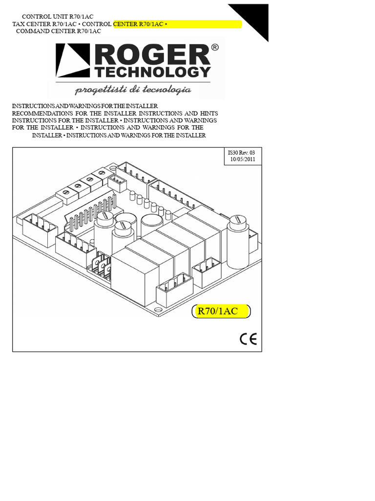 R70/1AC Control Unit Installation Guide | PDF | Alternating Current ...