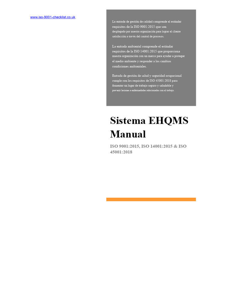 Manual EHQMS: ISO 9001, 14001 y 45001 | PDF | Evaluación del ciclo de ...