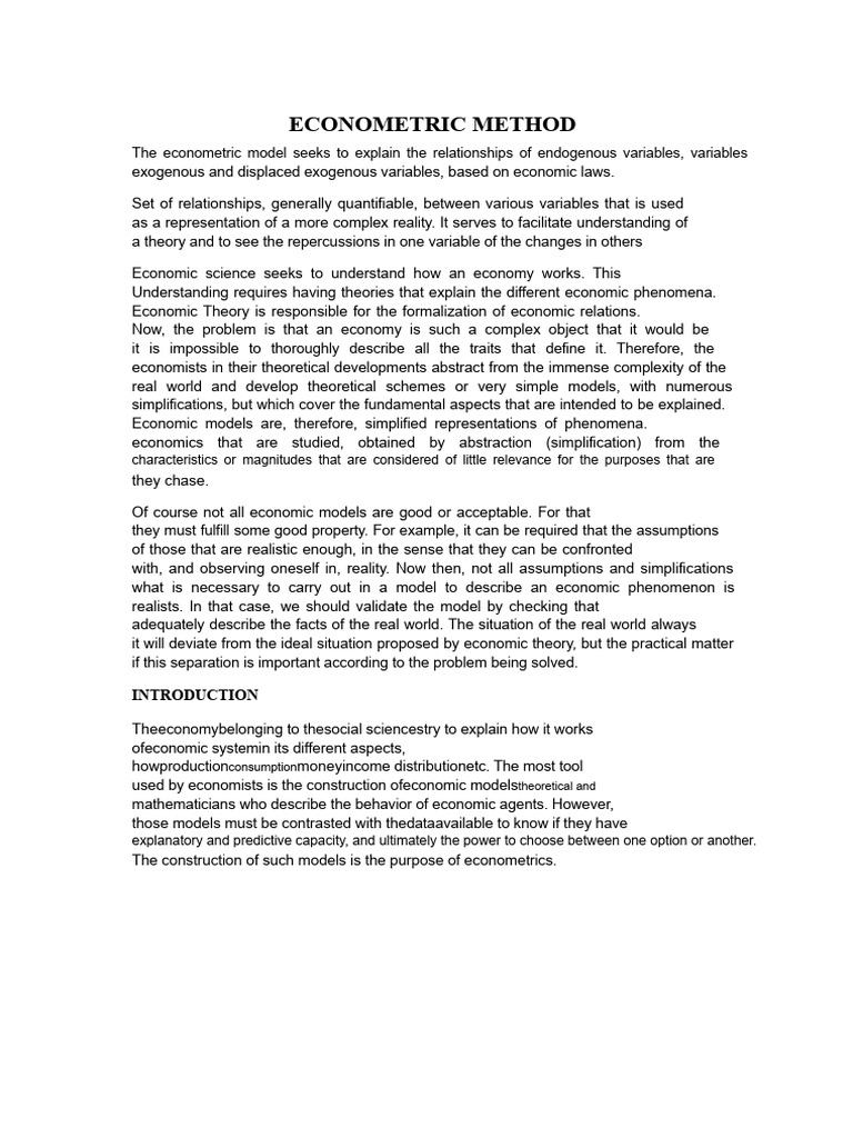 Understanding Econometric Models | PDF | Econometrics | Endogeneity ...