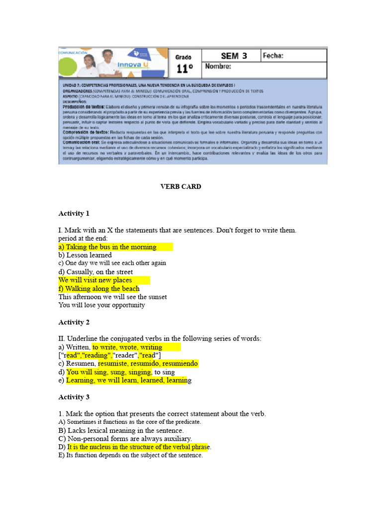 Sheet - The Verb | PDF | Verb | Linguistic Typology