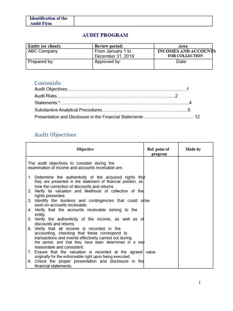 Audit Program for Income and Receivables | PDF | Audit | Financial Services