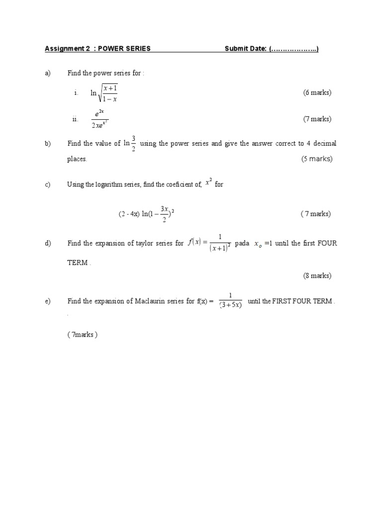 Power Series Assignment Guide | PDF | Teaching Methods & Materials ...