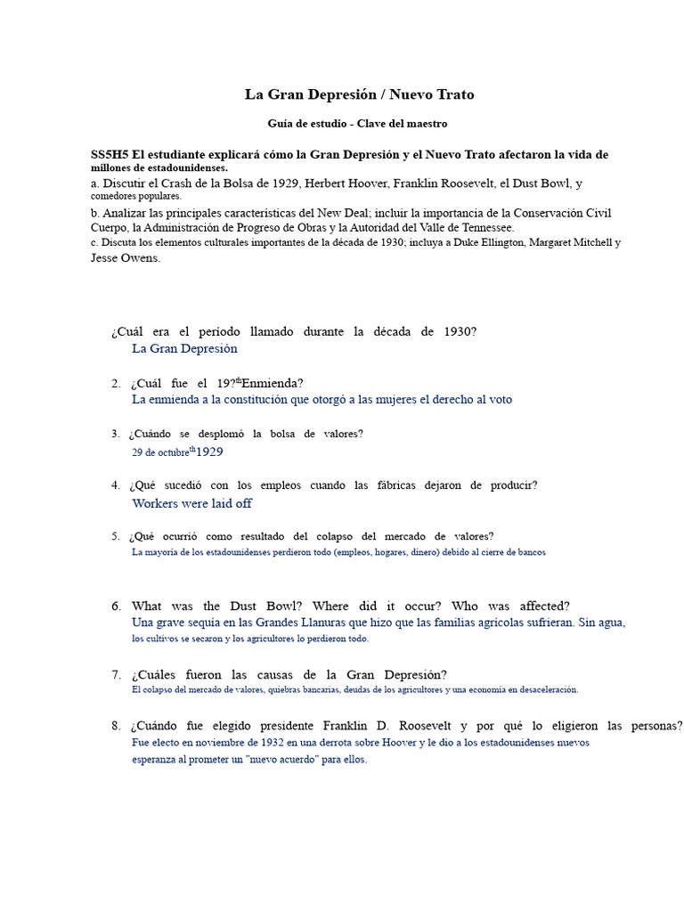 Impacto de la Gran Depresión y Nuevo Trato | PDF | Nuevo acuerdo | Gran ...