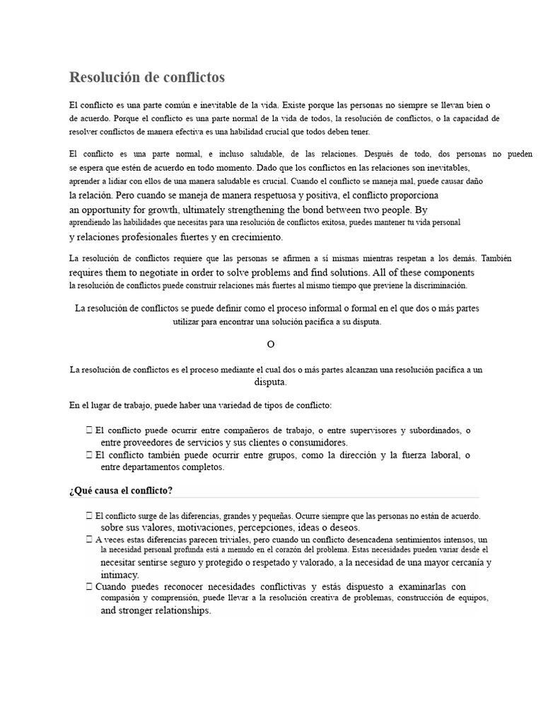Resolución de Conflictos | PDF | La resolución de conflictos