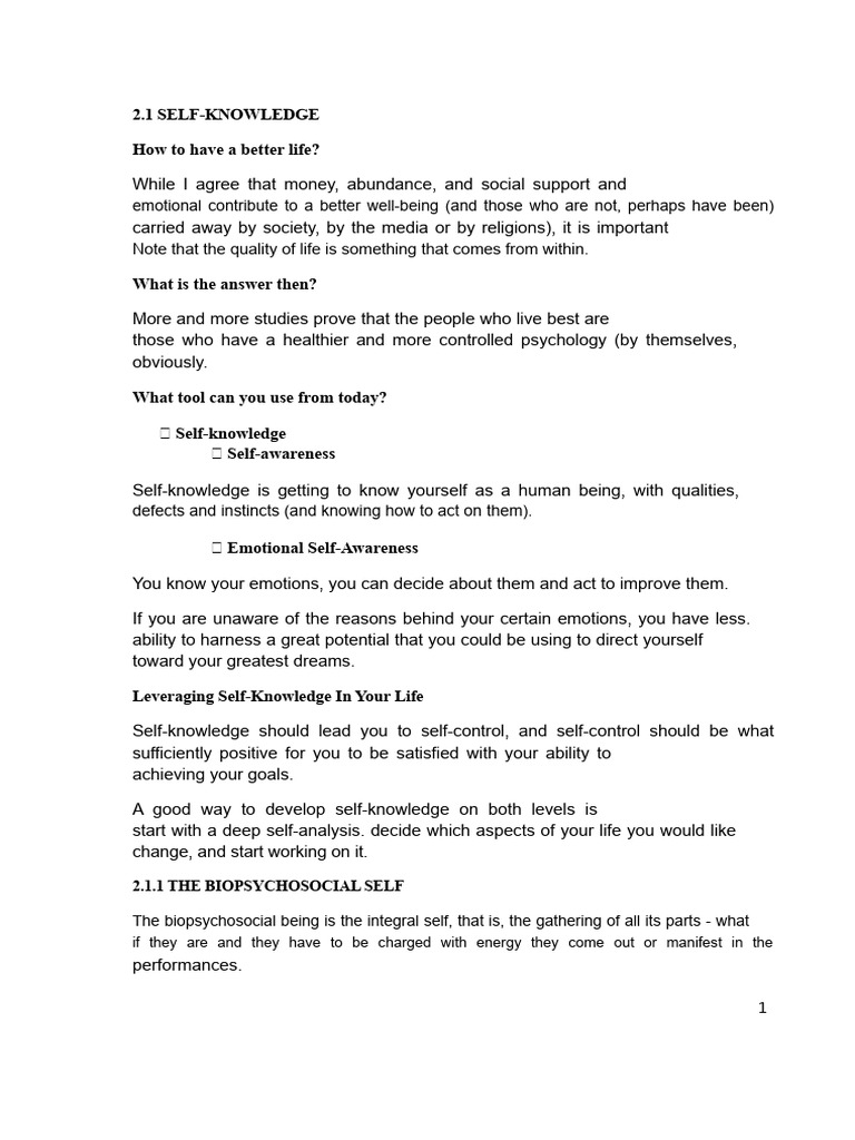 Self-Knowledge and Self-Esteem Report | PDF | Self Esteem | Motivational