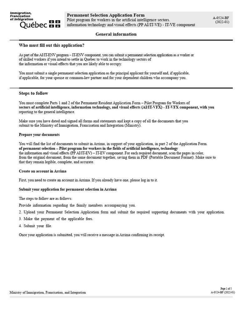 Quebec Permanent Selection Application Guide | PDF | Quebec | Marriage