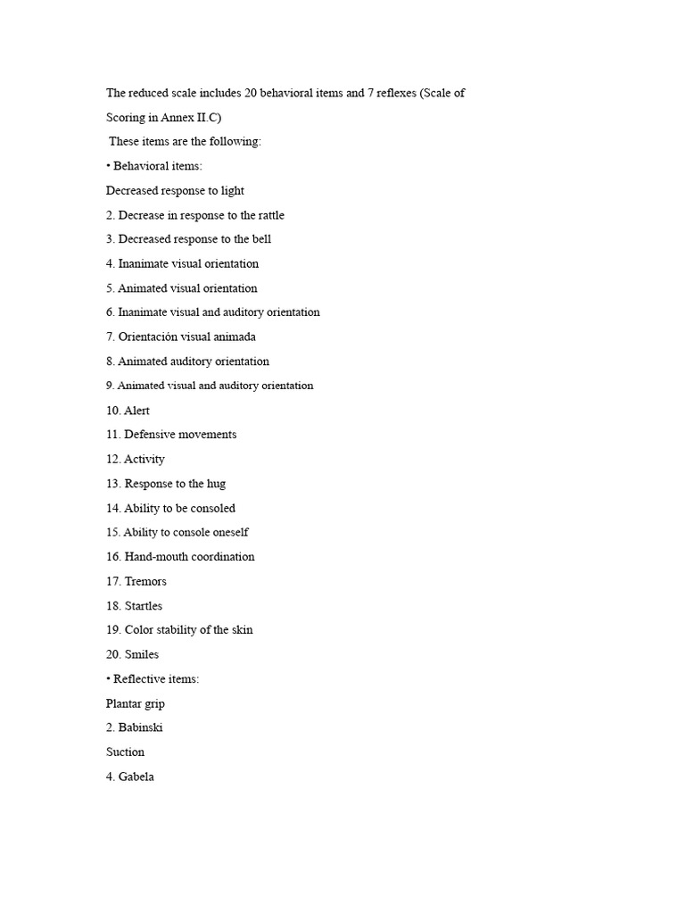 Newborn Behavioral Assessment Scale Guide | PDF | Anatomical Terms Of ...