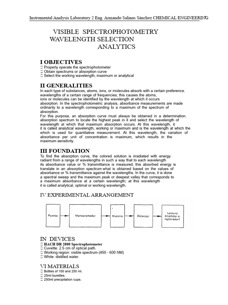 Visible Spectrophotometry Techniques Guide | PDF | Absorption ...