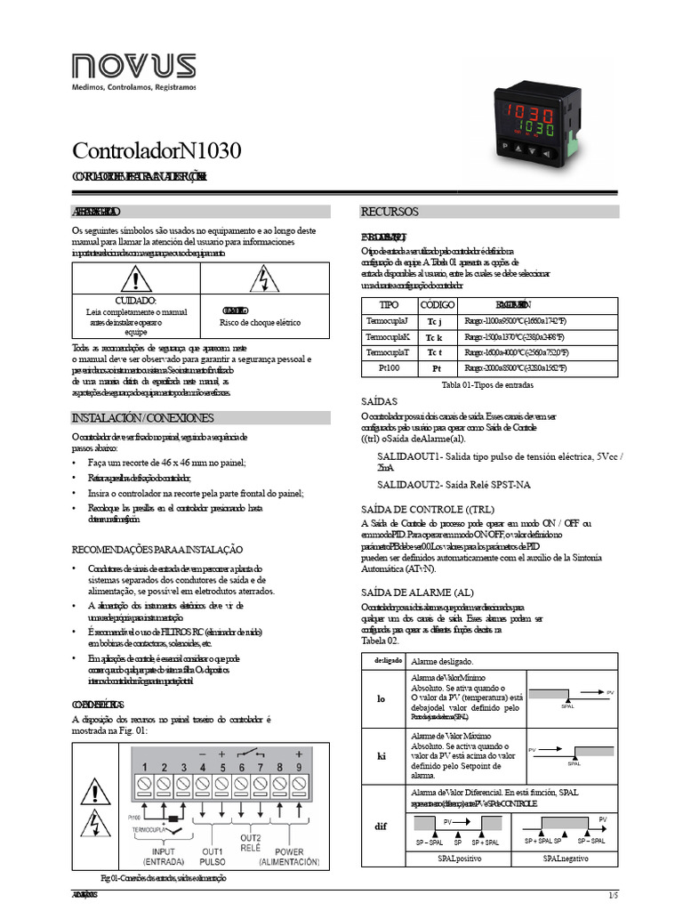 Manual do Controlador Novus N1030 | PDF | Calibração | Parâmetro ...