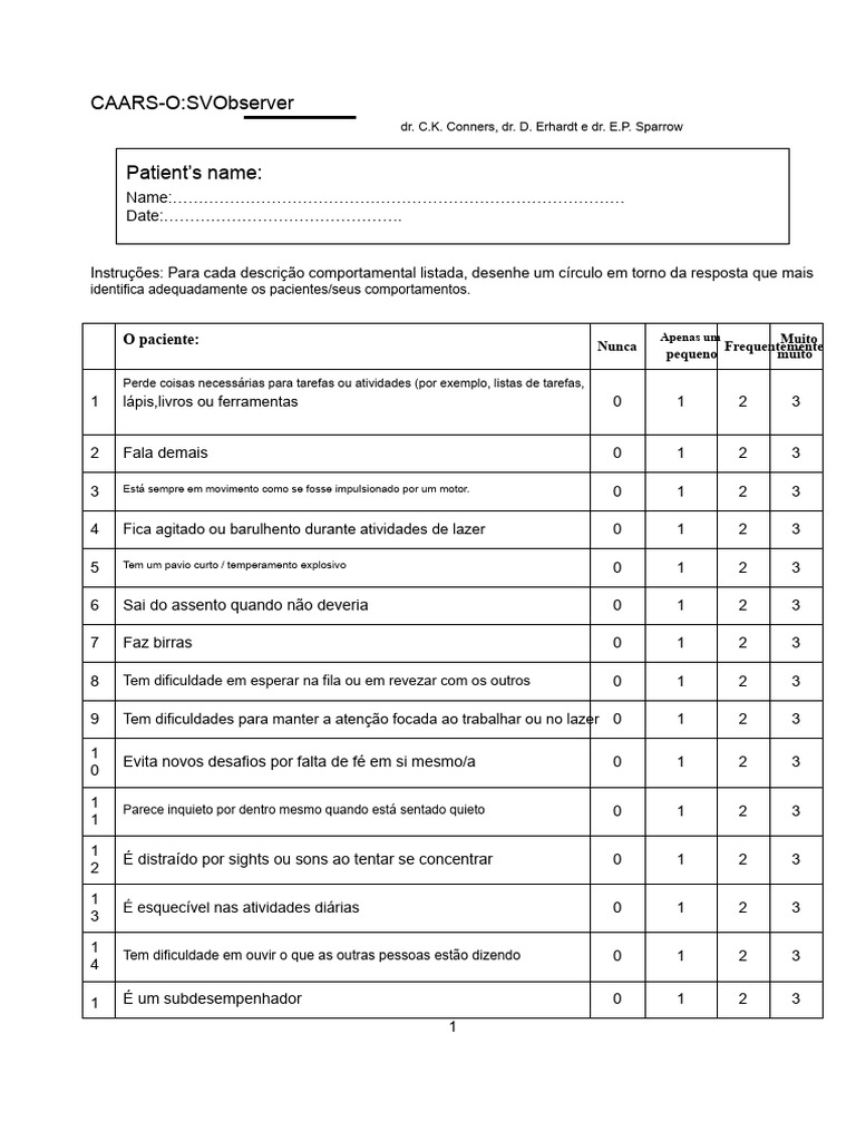 Observador CAARS | PDF | Transtorno de déficit de atenção e ...