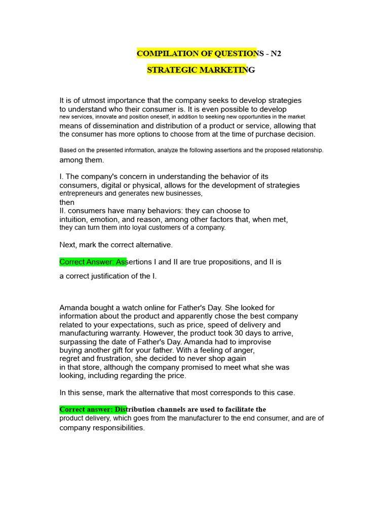 Strategic Marketing Questions Compilation | PDF | Brand | Marketing