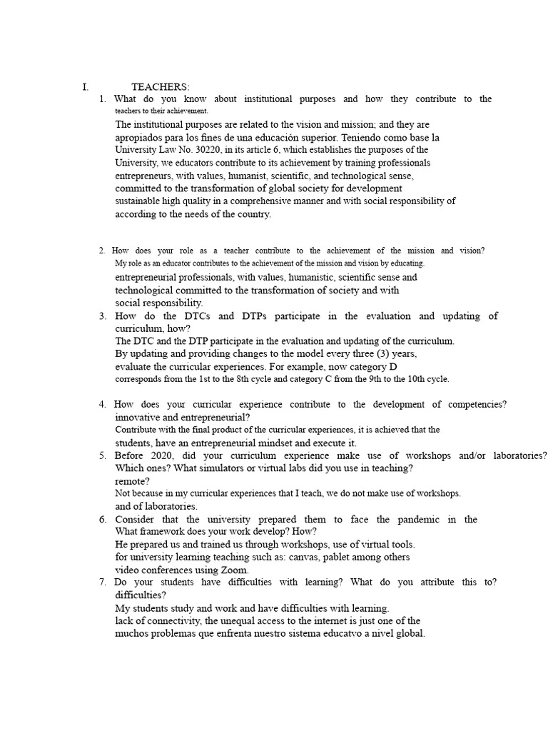 Questions and Answers - Teachers of La Ucv | PDF | Curriculum ...