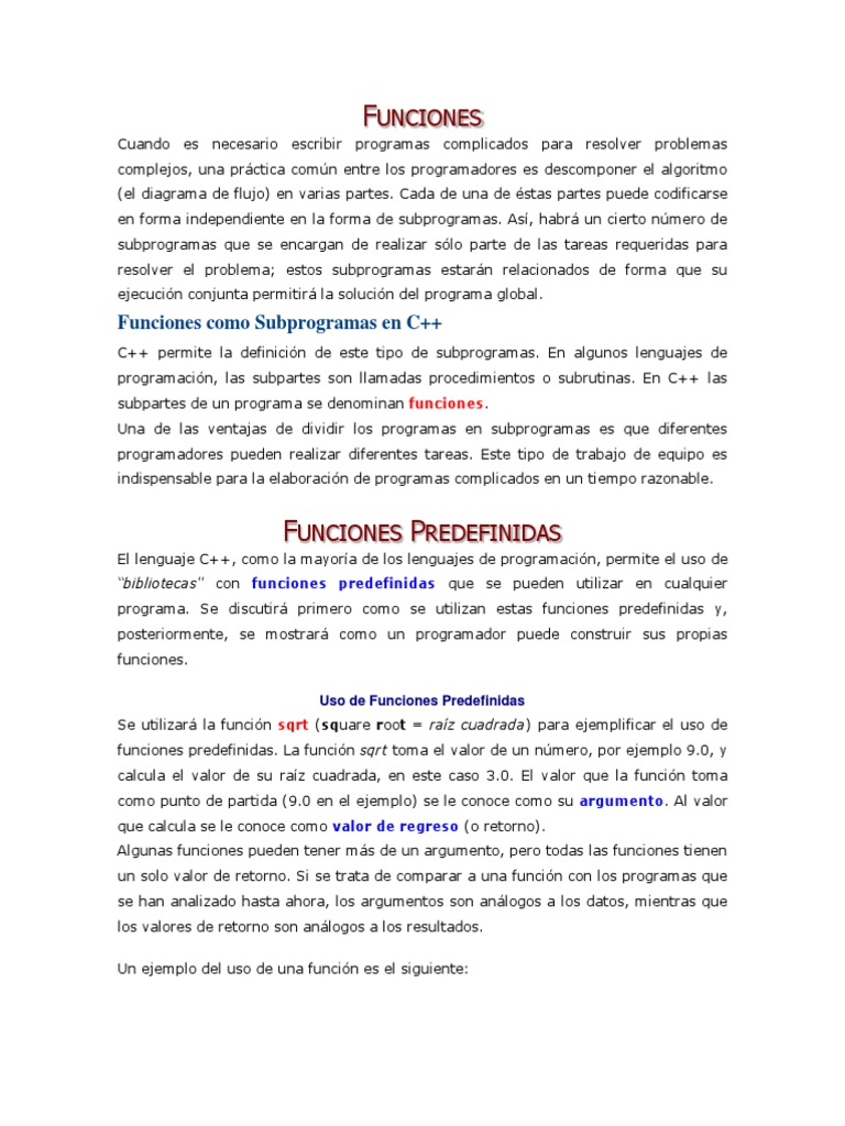 Funciones C++ | PDF | C ++ | Lenguaje de programación